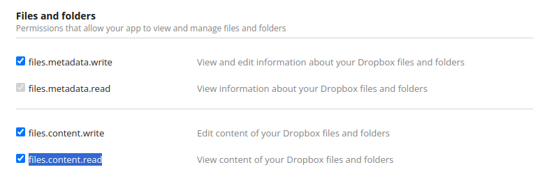 Dropbox app permissions