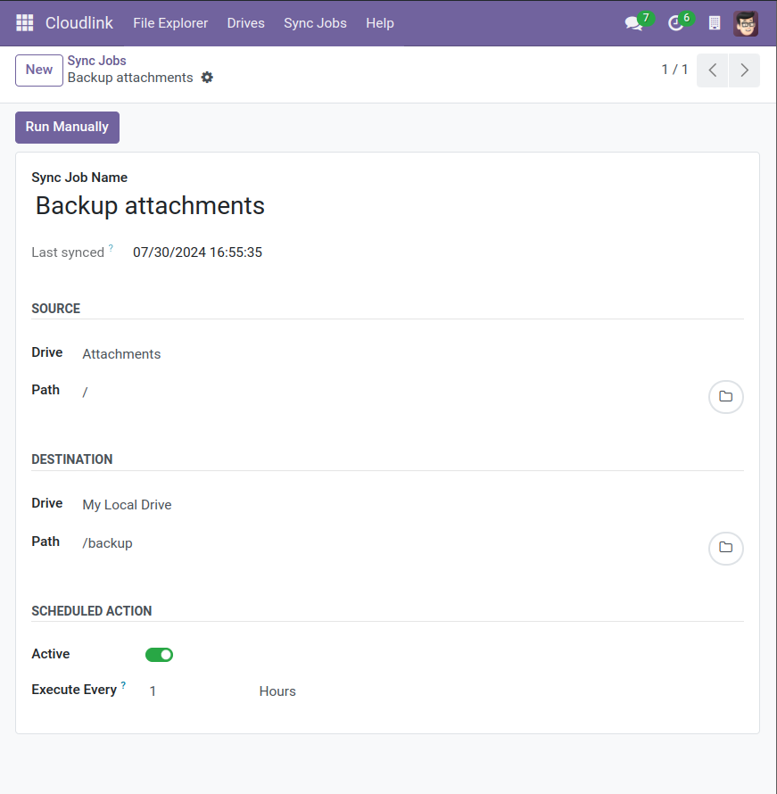 Sync Job Settings